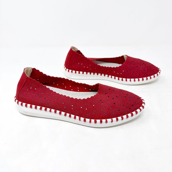 [Patrizia Spring Step] Red Grazana Leather Cutout Floral Ballerina Flats Size 36 - Picture 2 of 12